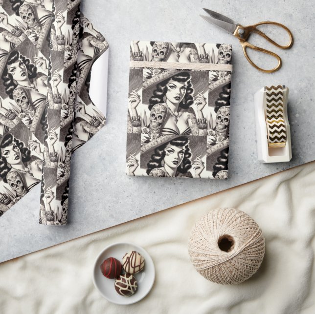 Old School Tattoo Pinup Wrapping Paper (Crafts)