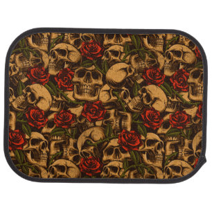 Old School Tattoo Skulls Roses Vines Gothic Car Floor Mat