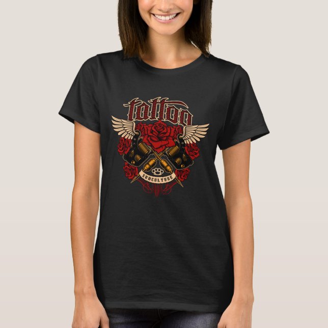 Old School Tattoo Sub Culture Roses Knuckles   T-Shirt (Front)