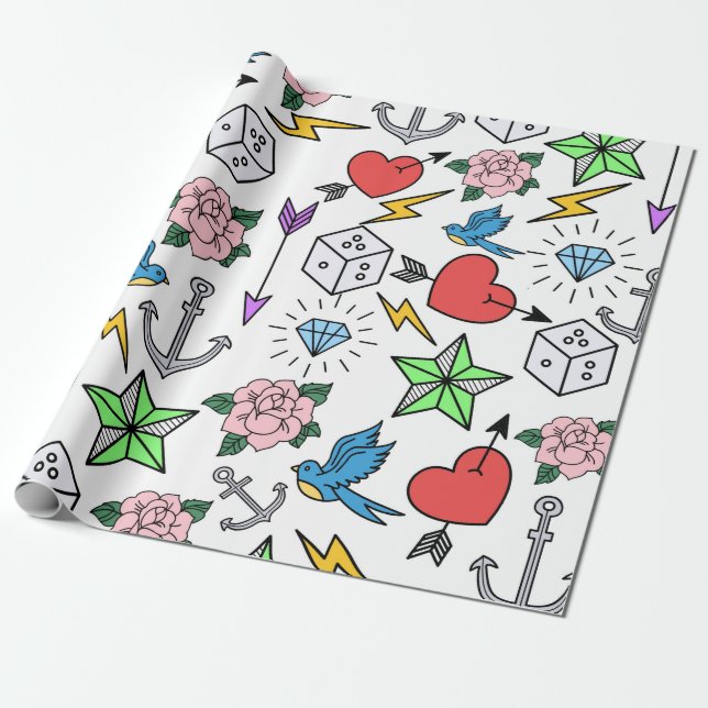 Old School Tattoo Wrapping Paper (Unrolled)