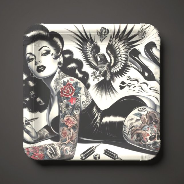 Old School Tattooed Girl Paper Plates (Creator Uploaded)