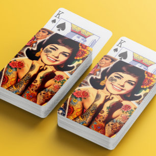 Old School Tattooed Girl Poker Cards