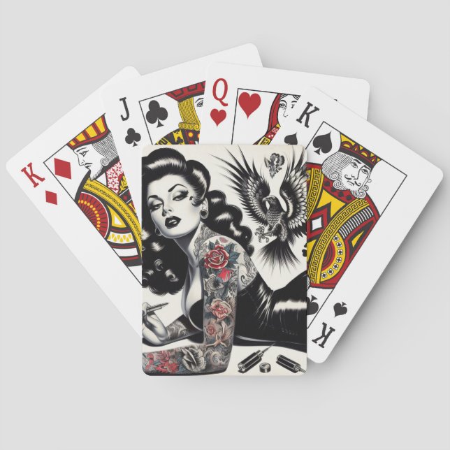 Old School Tattooed Girl Poker Cards (Back)