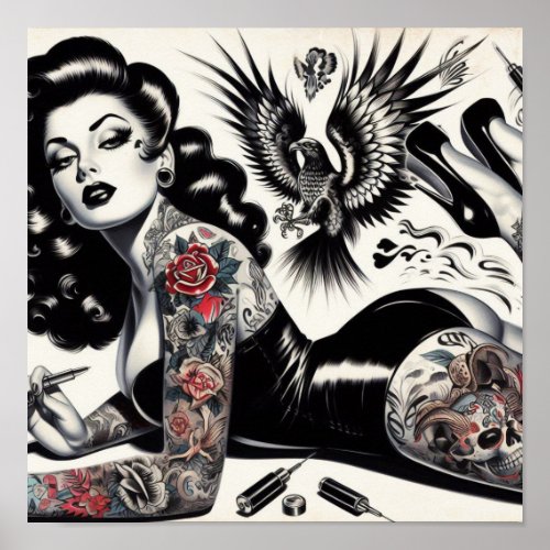 Old School Tattooed Girl Poster