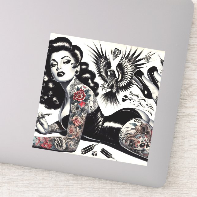 Old School Tattooed Girl Sticker (Detail)