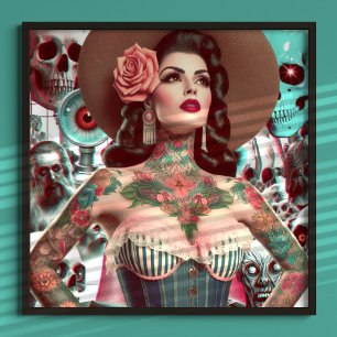 Old School Tattooed Woman Collage Poster