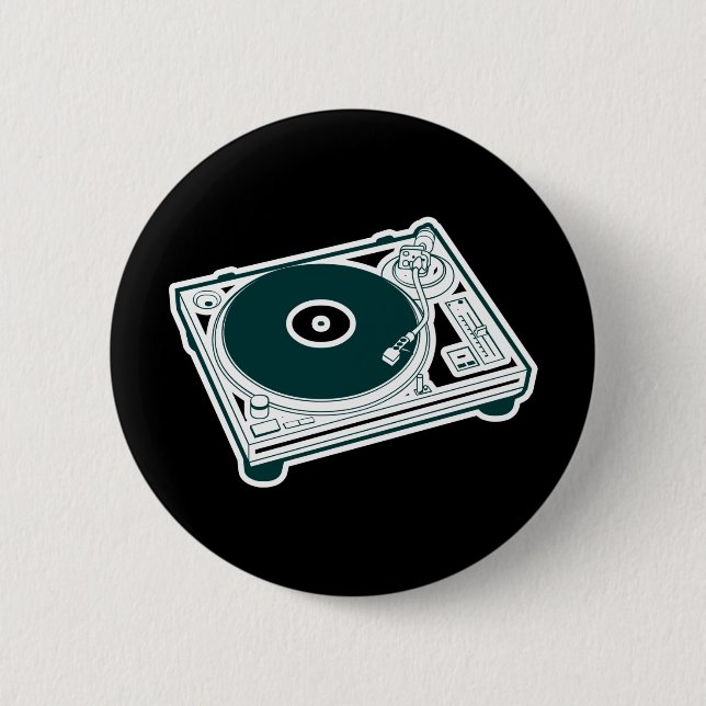 Old School Turntable Pinback Button (Front)