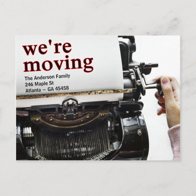 Old School Typewriter We're Moving  Announcement Postcard (Front)