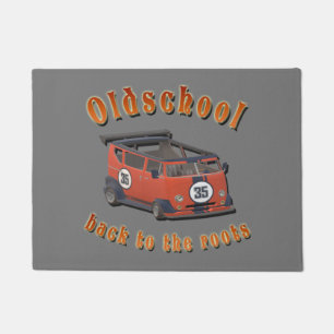 Old school, vintage car in Red and Grey   Doormat