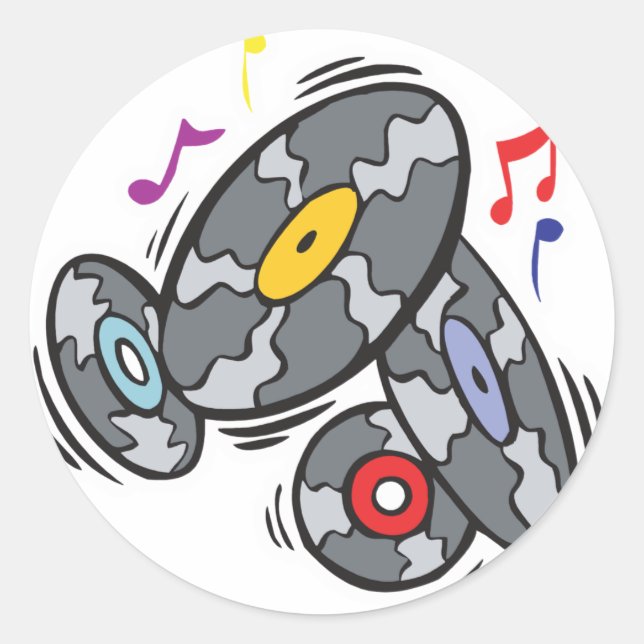 old school vinyl records classic round sticker (Front)
