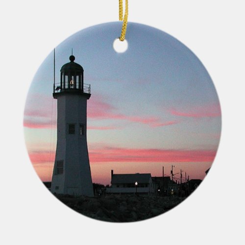 Old Scituate Lighthouse at Twilight Ceramic Ornament