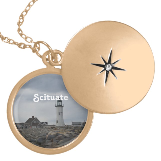 Old Scituate Lighthouse Gold Plated Necklace (Front)