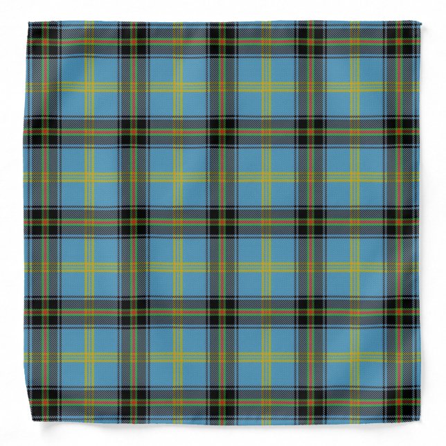 Old Scotsman Clan Bell Blue Black Tartan Plaid Bandana (Front)