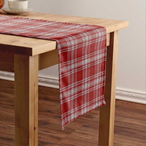 Old Scottish Clan Menzies Red White Tartan Plaid Short Table Runner