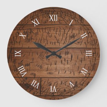 Old Scratched Wood Large Clock by nonstopshop at Zazzle