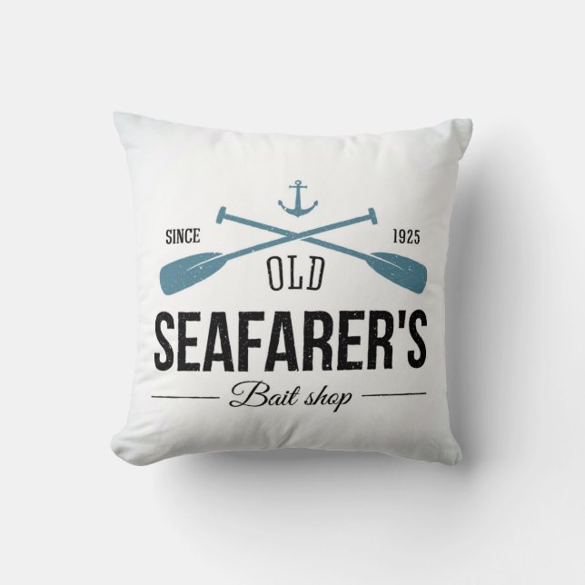 Old Seafarers Bait Shop Throw Pillow (Front)