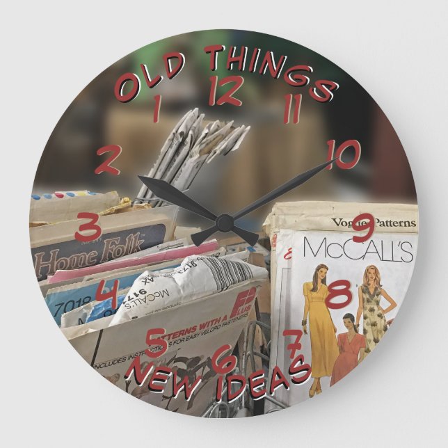 Old Sewing Patterns - New Ideas Large Clock (Front)