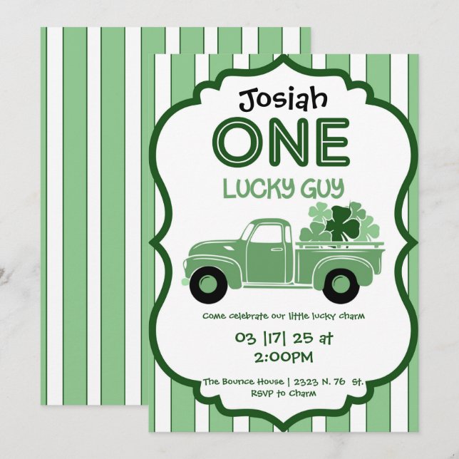 Old Shamrock Truck First Birthday Invitation (Front/Back)