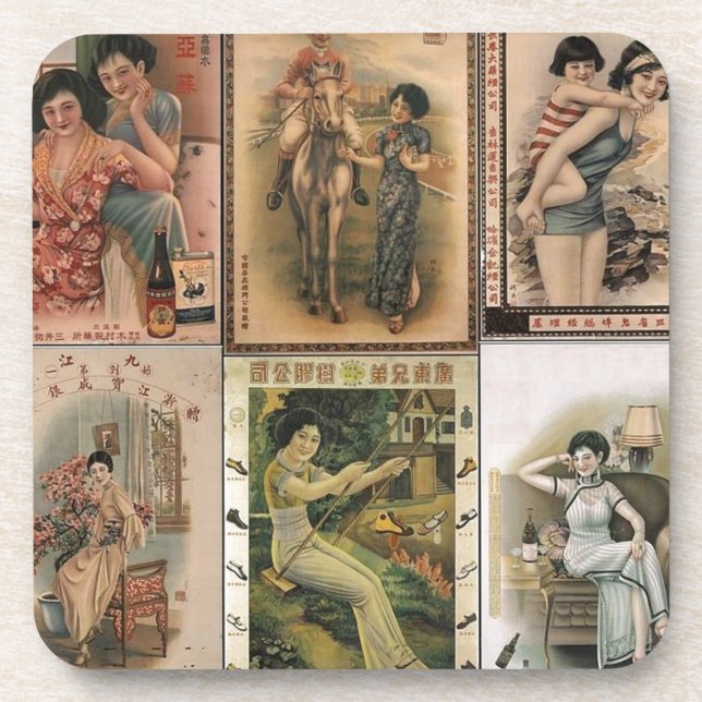 Old Shanghai Poster Women Beverage Coaster (Front)