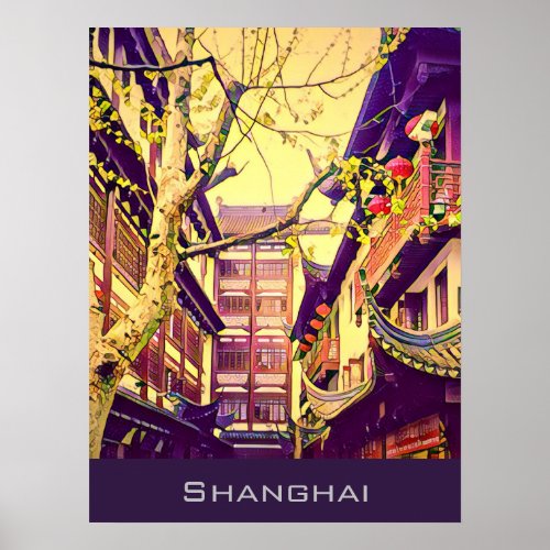 Old Shanghai vintage travel Yu Yuan Garden Poster