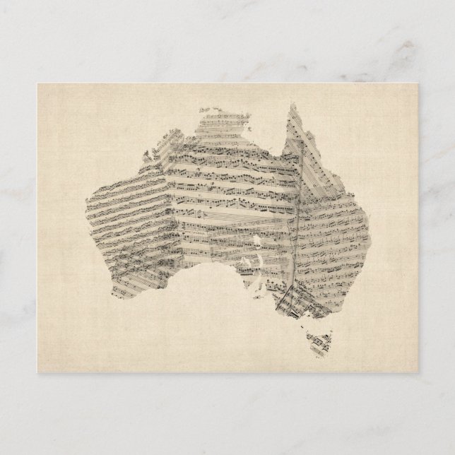 Old Sheet Music Map of Australia Map Postcard (Front)