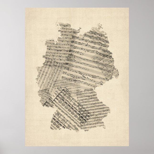 Old Sheet Music Map of Germany Map Poster (Front)