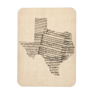 Old Sheet Music Map of Texas Magnet