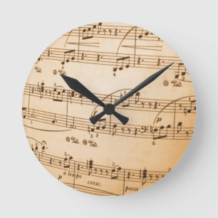 Old Sheet Music Round Clock