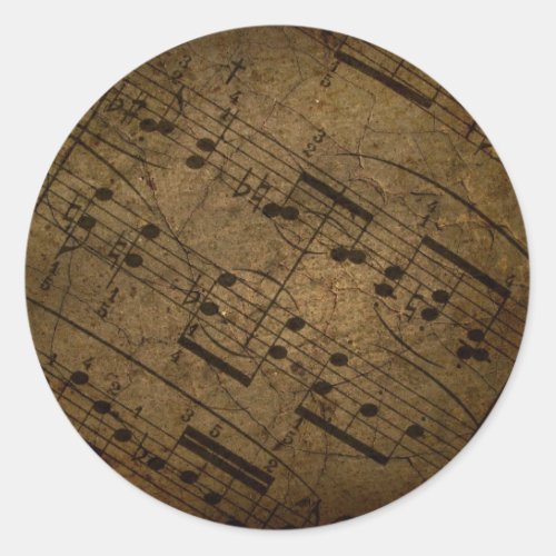 Old sheet musical score grunge music notes classic round sticker