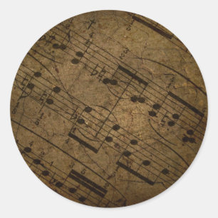 Old sheet musical score, grunge music notes classic round sticker
