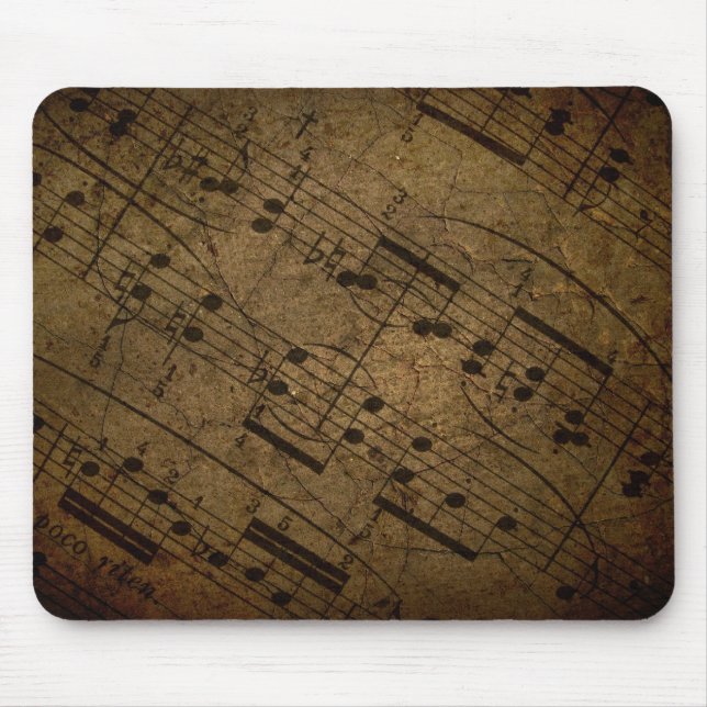 Old sheet musical score, grunge music notes mouse pad (Front)