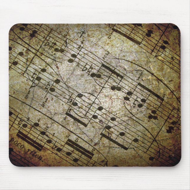 Old sheet musical score, grunge music notes mouse pad (Front)