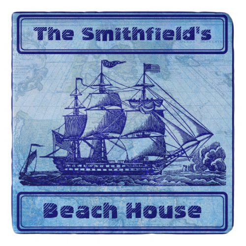 Old Ship and Map Blue Beach House Trivet