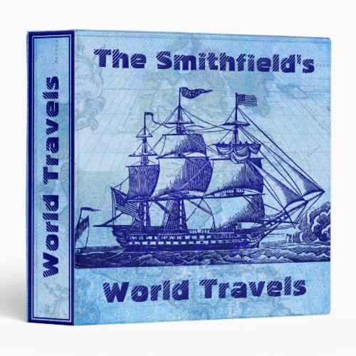 Old Ship and Map Blue Nautical Travel 3 Ring Binder