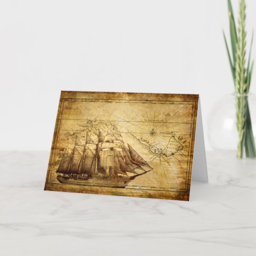Old Ship Map Greeting Card