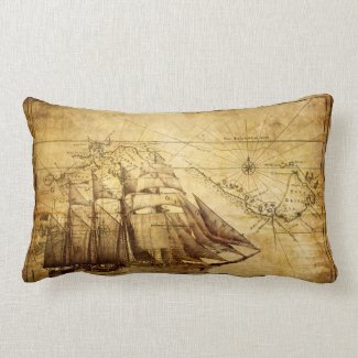 Old Ship Map Lumbar Pillow