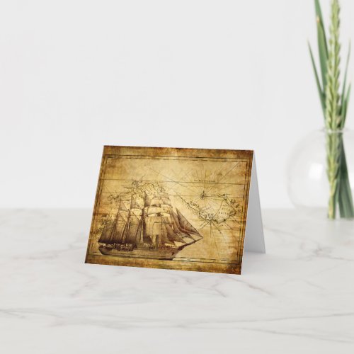 Old Ship Map Note Card