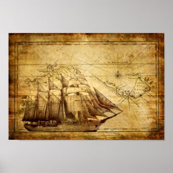 Old Ship Map Poster by PrettyPosters at Zazzle