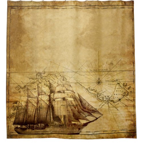 Old Ship Map Shower Curtain