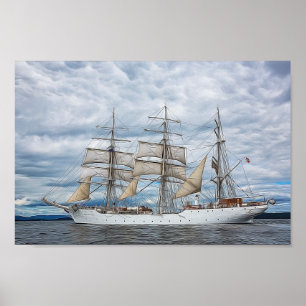 Old ship on the high seas painting poster