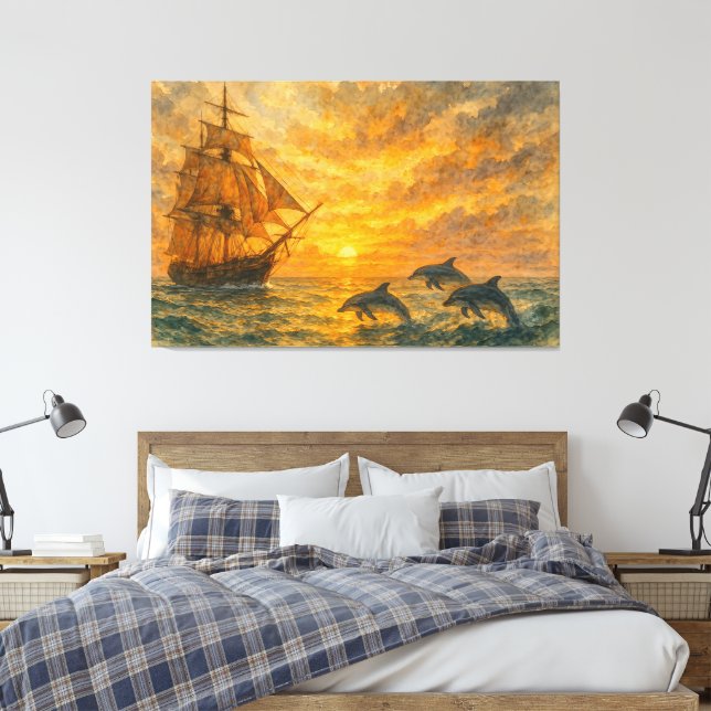 Old Ship Sunset Canvas Print (Insitu(Bedroom))