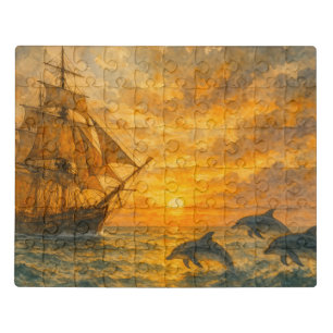 Old Ship Sunset Jigsaw Puzzle