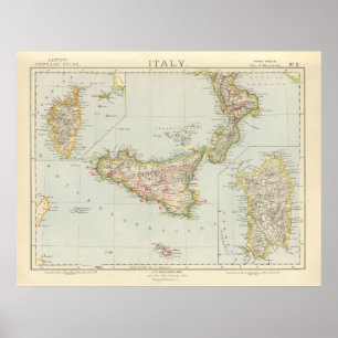 Old Sicily Italy Map (1883) Poster