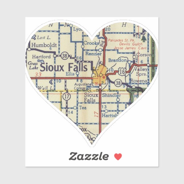 Old Sioux Falls SD Map Sticker (Sheet)