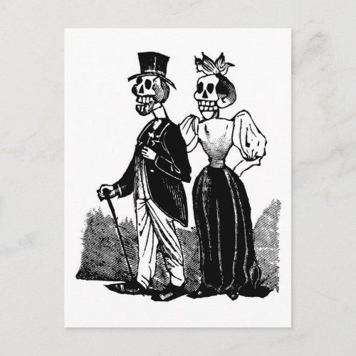 Old Skeleton Couple circa early 1900s Mexico Postcard