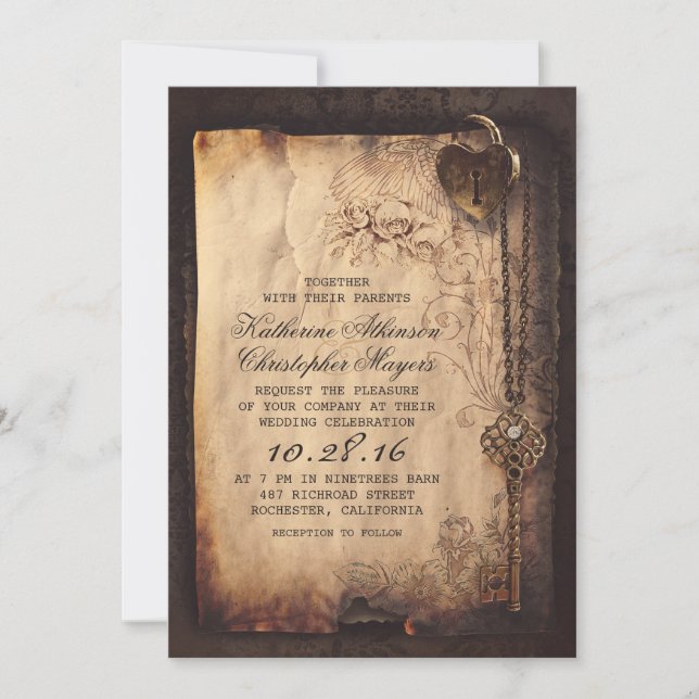 Old Skeleton Key Vintage and Gothic Wedding Invitation (Front)