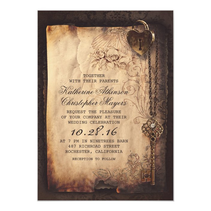 Old Skeleton Key Vintage And Gothic Wedding Invitation Zazzle Com
