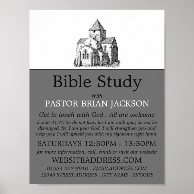 Old Sketched Church, Christian Bible Class Advert Poster (Front)