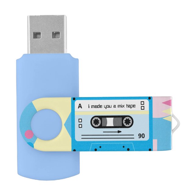 Old Skool Blue Cassette Mix Tape Flash Drive (Opened)