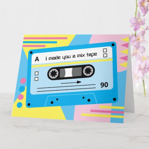 Old Skool Blue Cassette Mix Tape Greetings Card